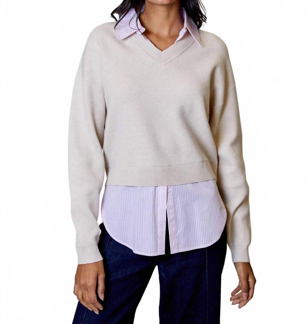 NEW DESIGN HISTORY layered striped shirt & sweater top in tan